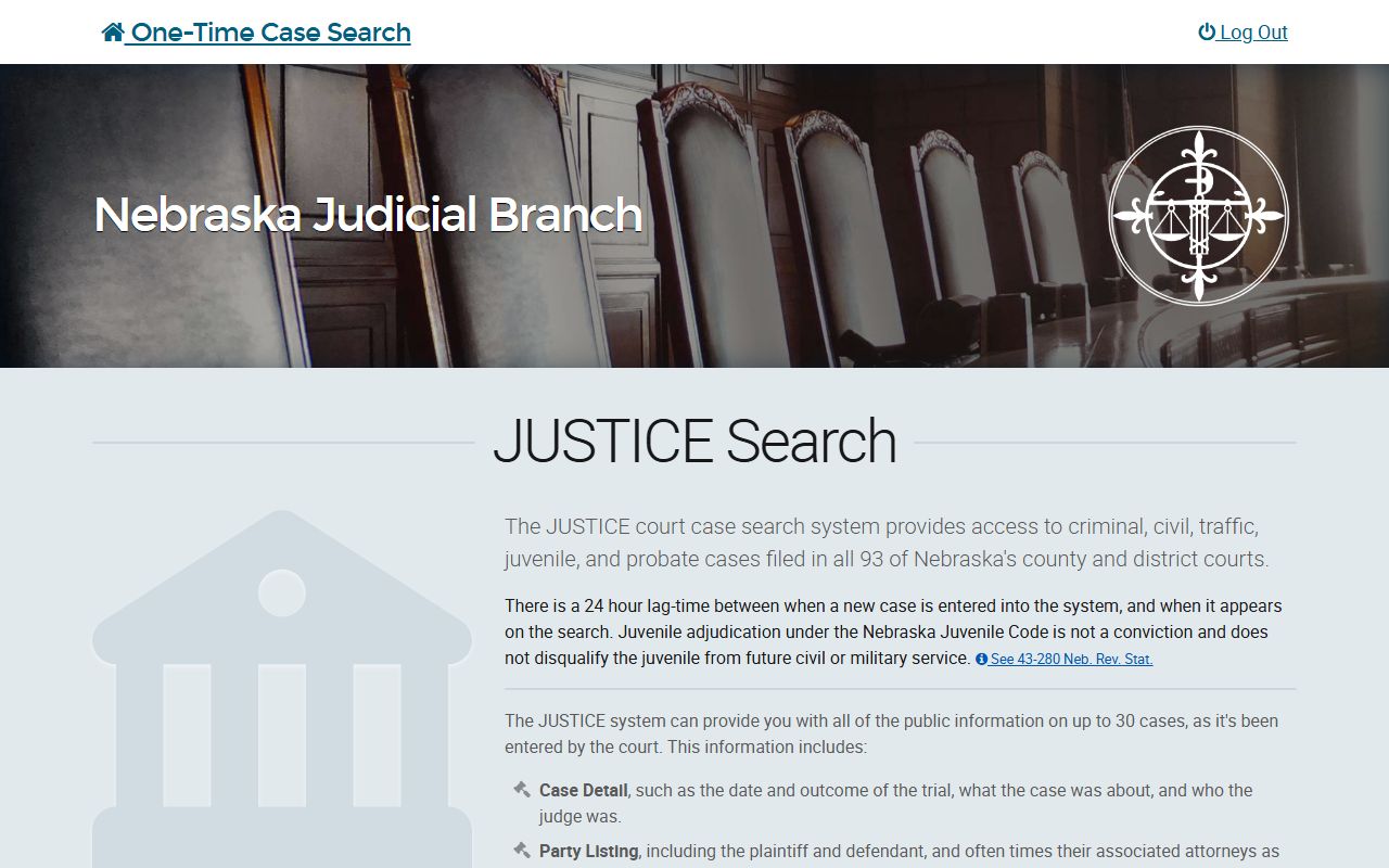 Arthur County court records after arrest JUSTICE one-time search fields
